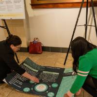 Tonia (left) helping Jasmine (right) set up her poster